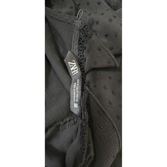 $60‎ EUC ZARA long sleeve mini dress S black lightweight sheer swiss dots v-neck - Picture 4 of 4